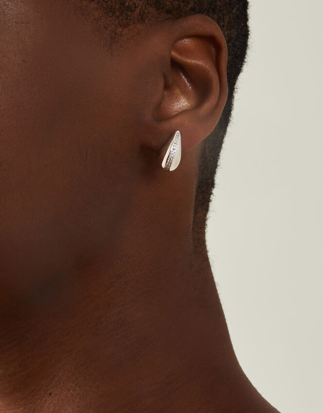 Sterling Silver-Plated Diamante Teardrop Earrings, , large