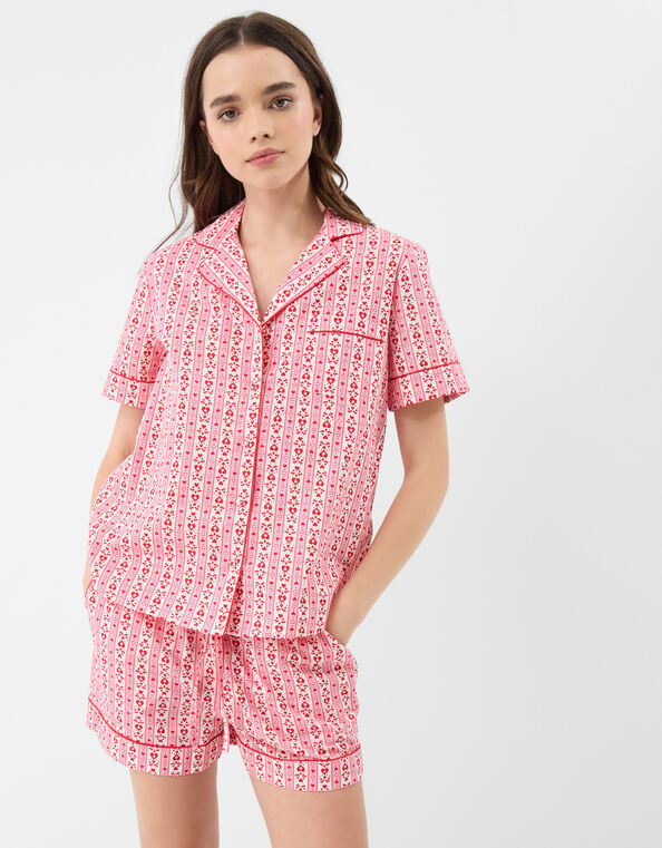 Heart Print Cotton Shorts Pyjama Set, Pink (PINK), large