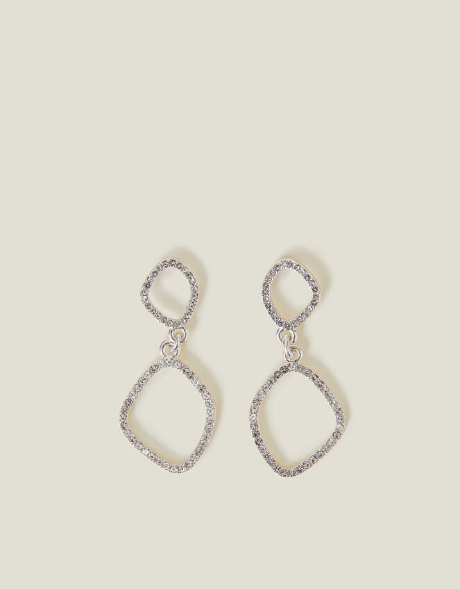 Pave Organic Oval Short Drop Earrings, Silver (SILVER), large