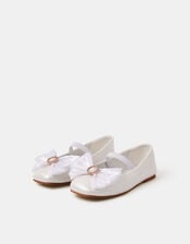 Girls Buckle Bow Ballet Flats, Ivory (IVORY), large