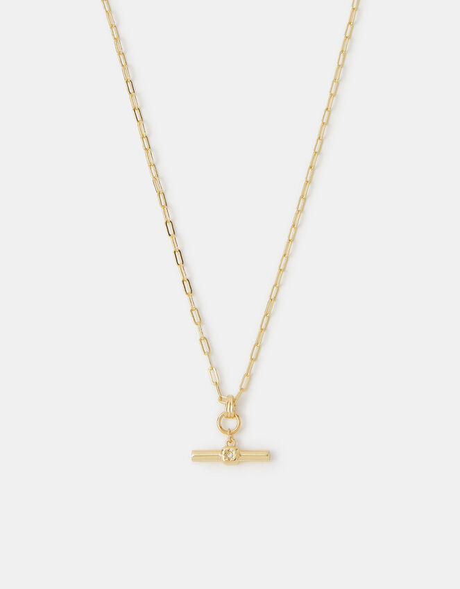 14ct Gold-Plated T-Bar Pendant Necklace, , large