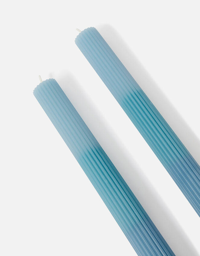 Ribbed Pillar Candle Set, Blue (BLUE), large