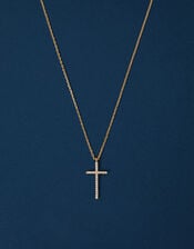 14ct Gold-Plated Sparkle Cross Pendant Necklace, , large