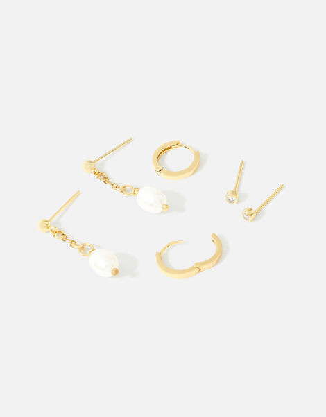 Gold-Plated Crystal and Pearl Drop Earring Set, , large