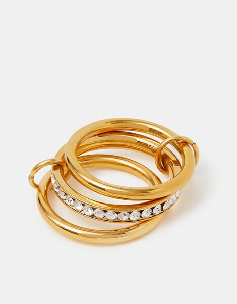 Stainless Steel Linked Stacking Trio Ring, Gold (GOLD), large
