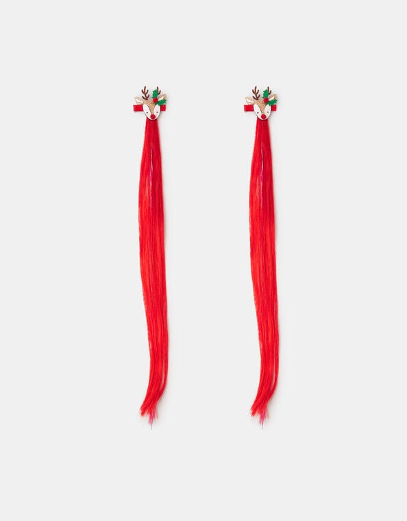 2-Pack Girls Christmas Faux Hair Clips, , large