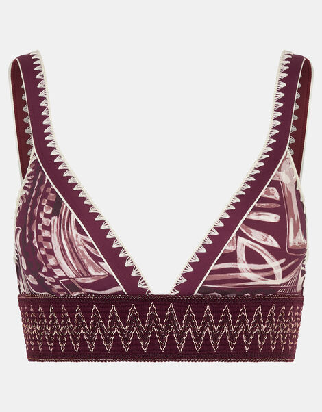 Abstract Print Band Bikini Top, Purple (PURPLE), large