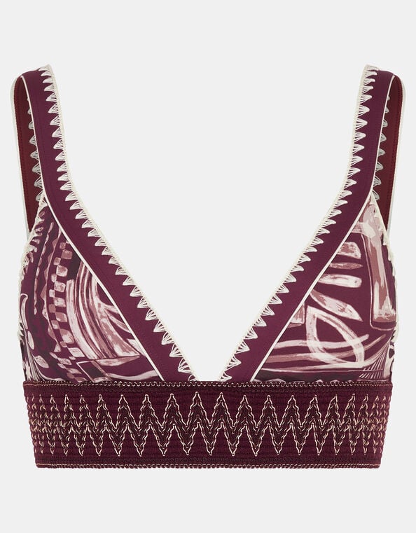 Abstract Print Band Bikini Top, Purple (PURPLE), large