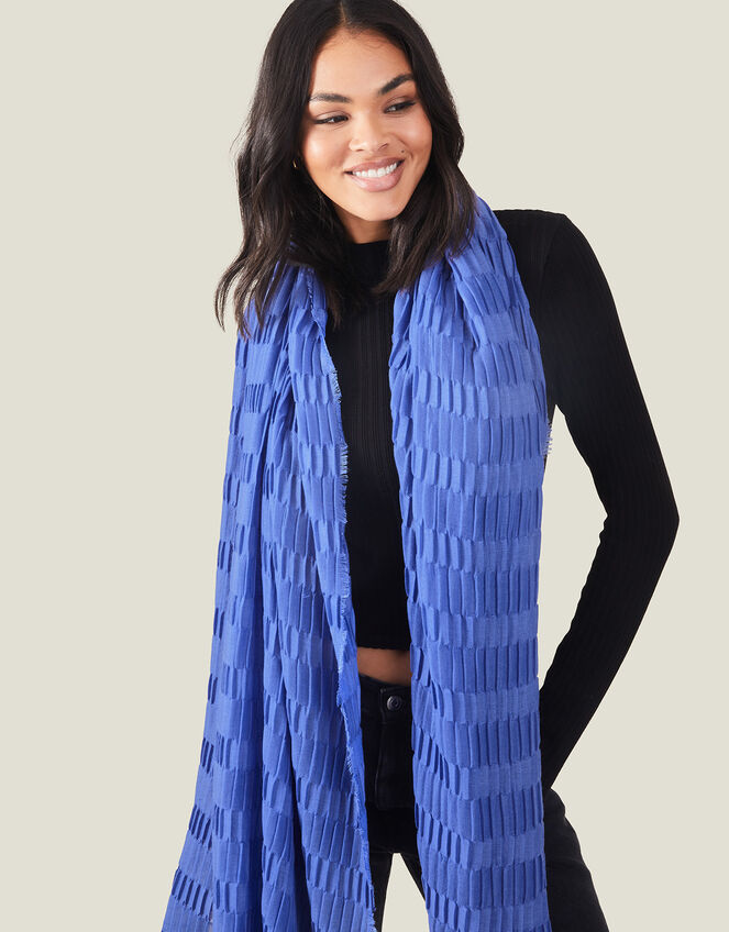 Textured Pleat Scarf, Blue (BLUE), large