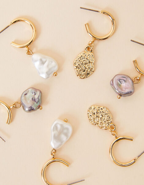 Pearl Drop Earrings Set of Three, , large