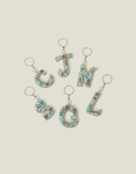 Embellished Initial Keyring, Green (GREEN), large