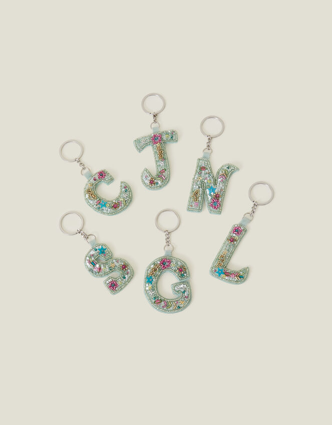Embellished Initial Keyring, Green (GREEN), large