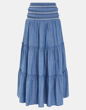 Smock Tiered Maxi Skirt, Blue (BLUE), large