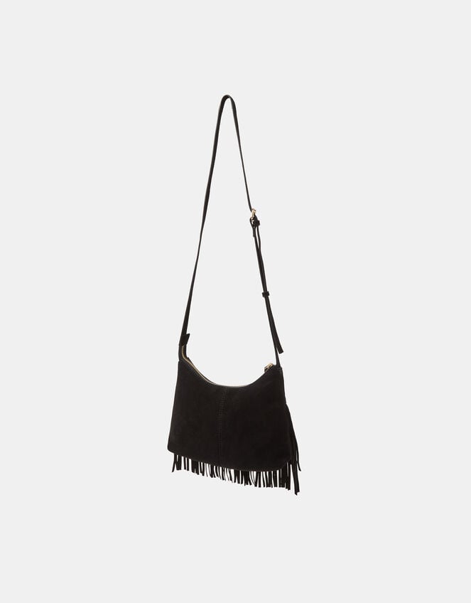 Fringe Suede Crossbody Bag, Black (BLACK), large