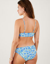Retro Tile Print Bandeau Bikini Top, Blue (BLUE), large