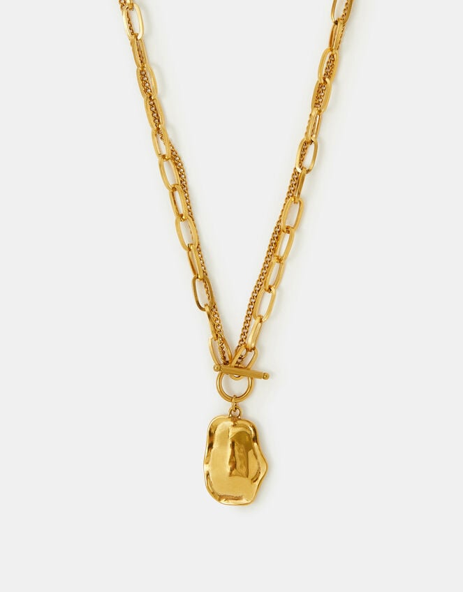 Stainless Steel Nugget Charm T-Bar Necklace, , large