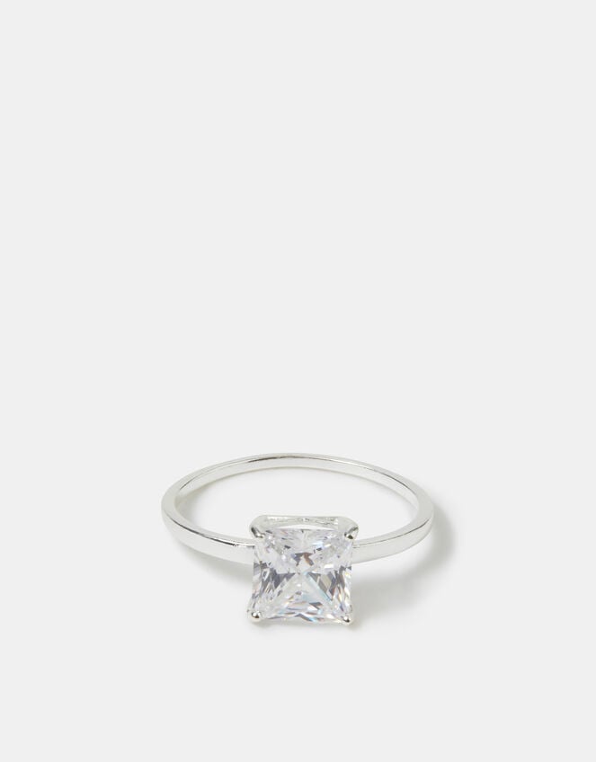 Sterling Silver Princess Cut Engagement Ring, Silver (ST SILVER), large