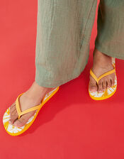 Tropical Leaf Print Flip Flops, Yellow (YELLOW), large