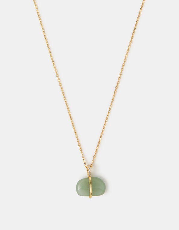 14ct Gold-Plated Green Aventurine Pendant Necklace, , large