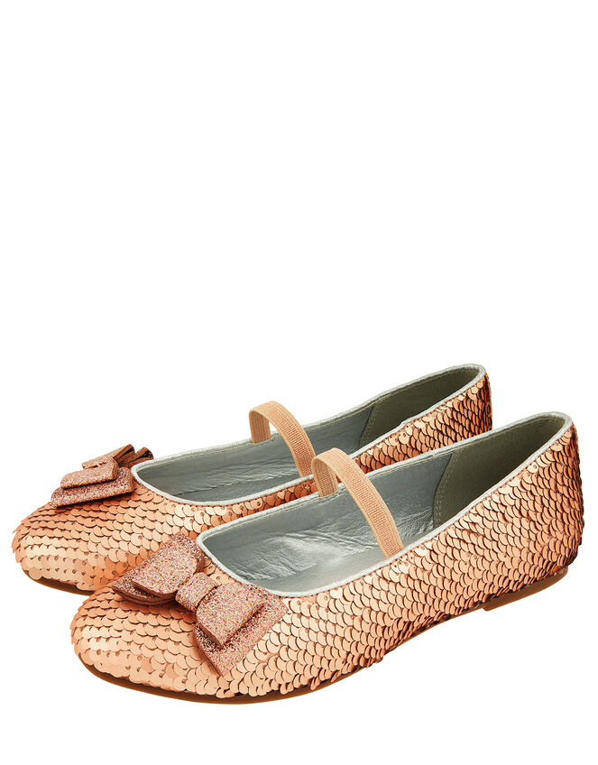 Sequin Bow Ballerina Flats, Gold (GOLD), large