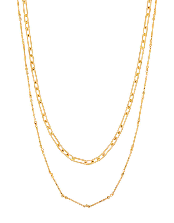 Gold-Plated Fancy Link Layered Necklace, , large