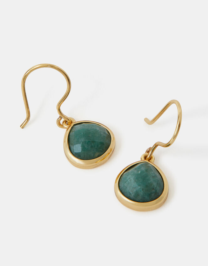 14ct Gold-Plated Aventurine Drop Earrings, , large