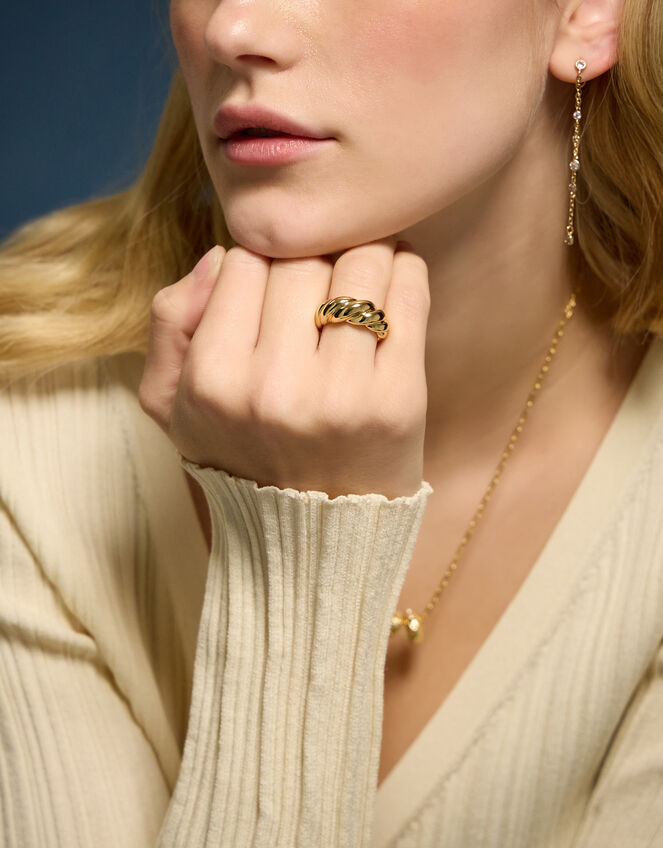 14ct Gold-Plated Twisted Wave Ring, Gold (GOLD), large