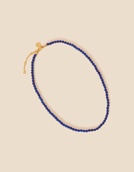 Gold-Plated Healing Stone Lapis Lazuli Beaded Necklace, , large