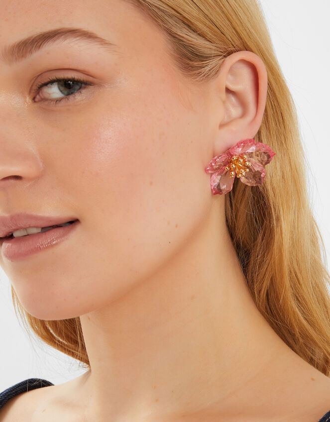 Resin Flower Statement Stud Earrings, , large