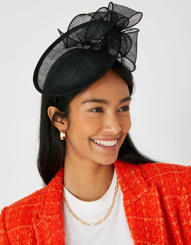 Hannah Bow Oval Disc Fascinator, Black (BLACK), large