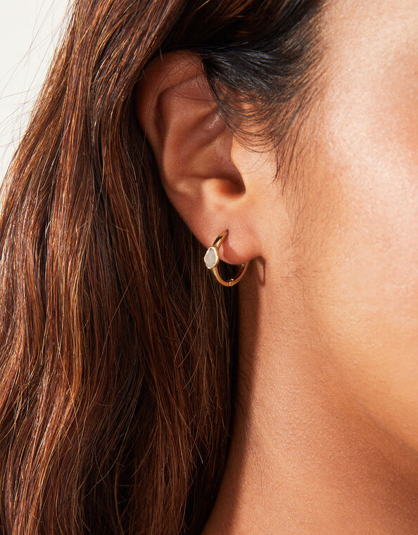 14ct Gold-Plated Front Facing Labradorite Huggie Hoops, , large