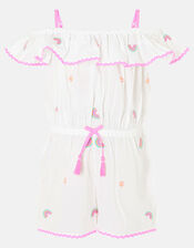 Rainbow Playsuit in Pure Cotton, White (WHITE), large