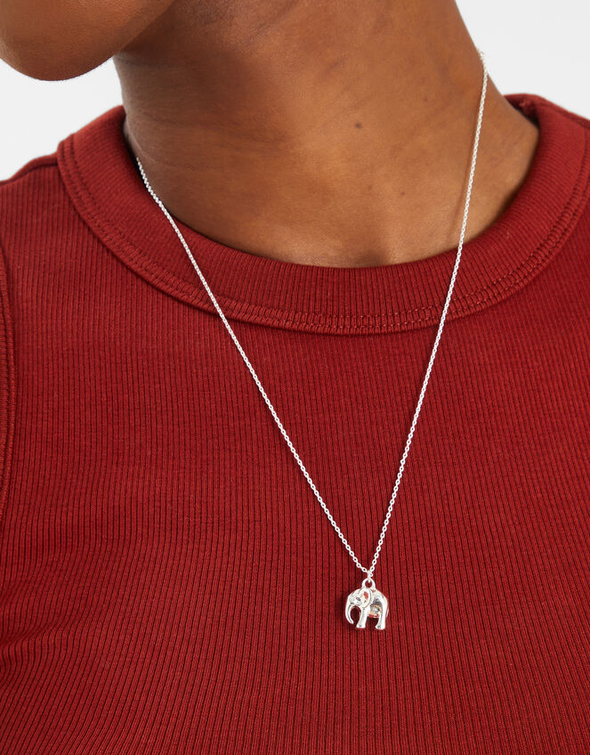 Sterling Silver-Plated Elephant Pendant Necklace, , large