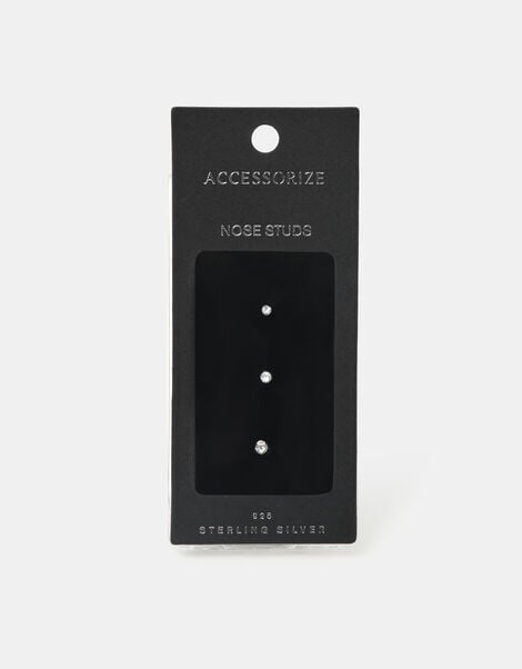 3-Pack Sterling Silver Diamanté Nose Studs, , large