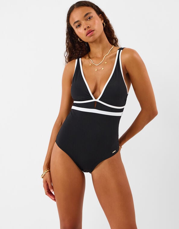 UPF50+ Contrast Plunge Shaping Swimsuit, Black (BLACK), large
