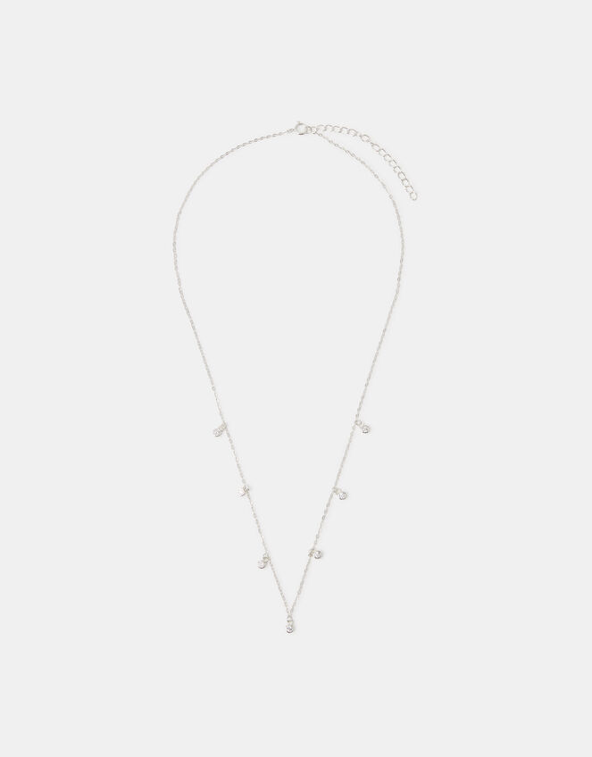 Sterling Silver Stone Station Necklace, , large