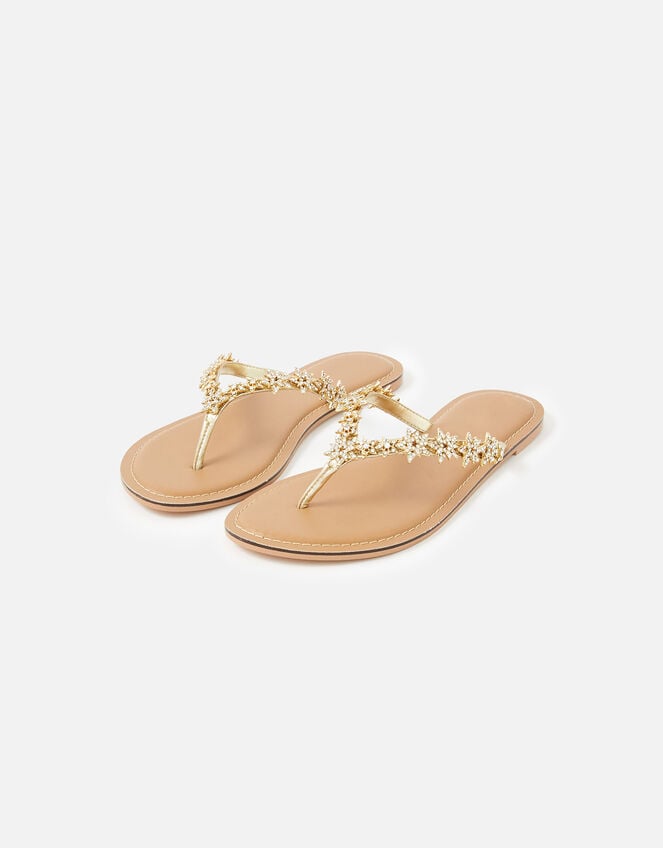 Star Embellished Thong Flip Flops, Gold (GOLD), large