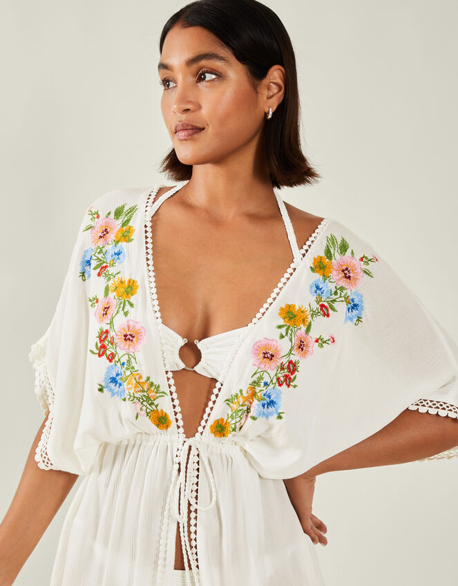 Floral Embroidered Kaftan, Ivory (IVORY), large