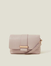 Leather Metal Bar Cross-Body Bag, Nude (NUDE), large