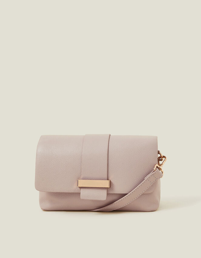 Leather Metal Bar Cross-Body Bag, Nude (NUDE), large