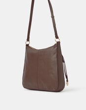 Leather Messenger Crossbody Bag, Brown (CHOCOLATE), large