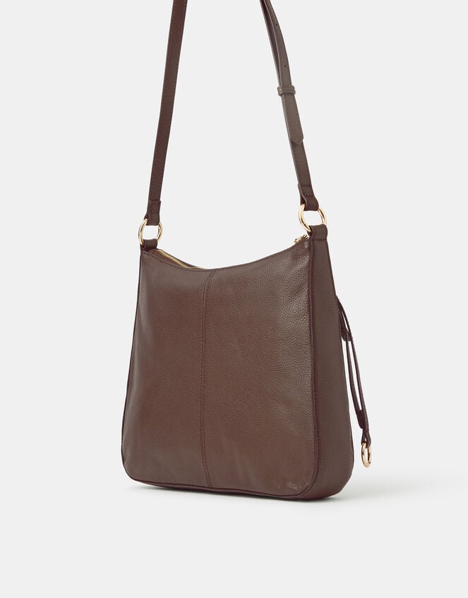 Leather Messenger Crossbody Bag, Brown (CHOCOLATE), large