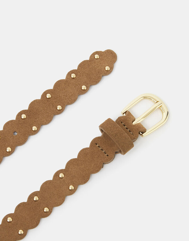Slim Stud Suede Belt, Tan (TAN), large