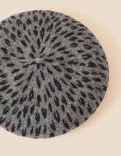 Leopard Print Fluffy Beret in Pure Wool, , large