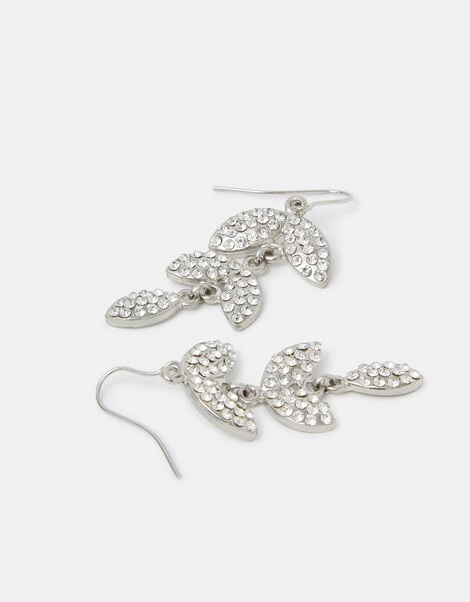 Diamanté Leaf Drop Earrings, , large