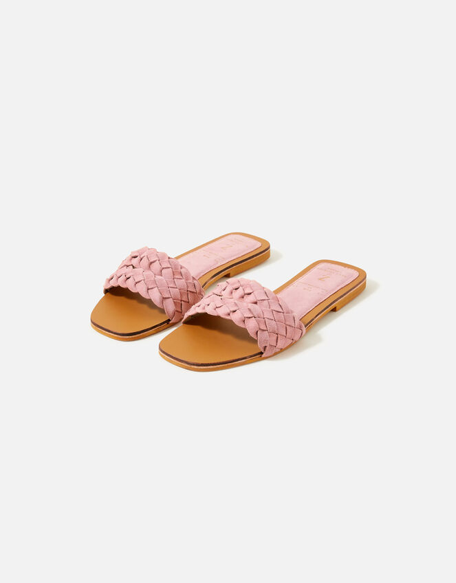 Double Plaited Suede Sliders, Pink (PINK), large