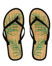 Palm Leaf Seagrass Flip Flops, Black (BLACK), large