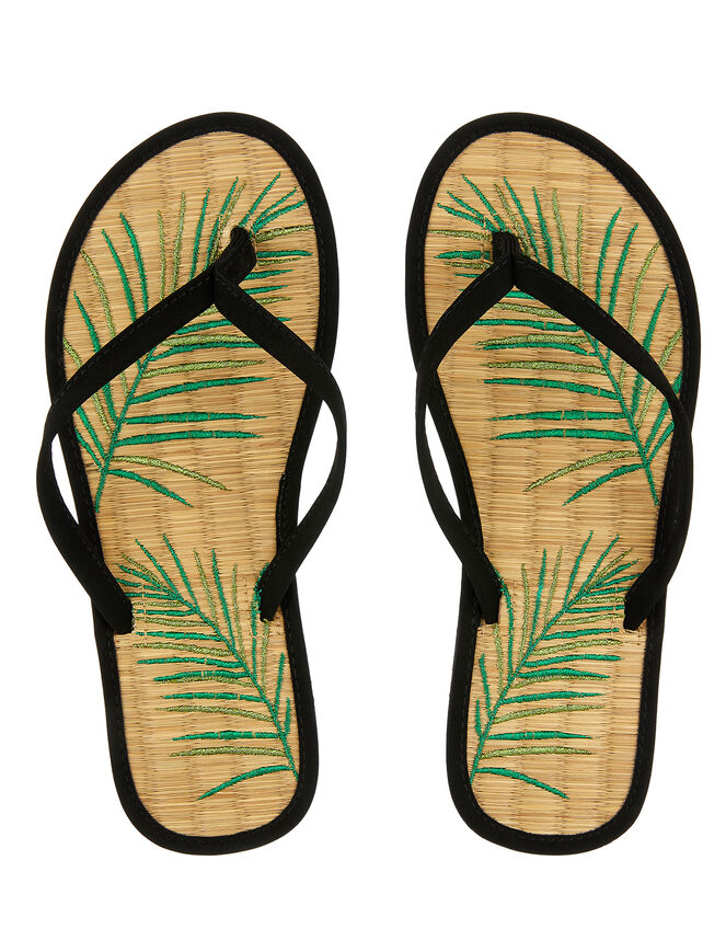Palm Leaf Seagrass Flip Flops, Black (BLACK), large