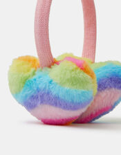 Girls Faux Fur Rainbow Print Earmuffs, , large