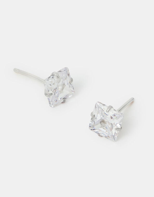 Sterling Silver Square Crystal Stud Earrings, , large